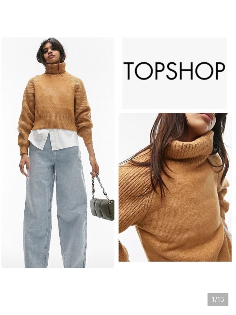 NWT TopShop Brown Snuggly‎ Cowl Neck Cropped Sweater - 8-10